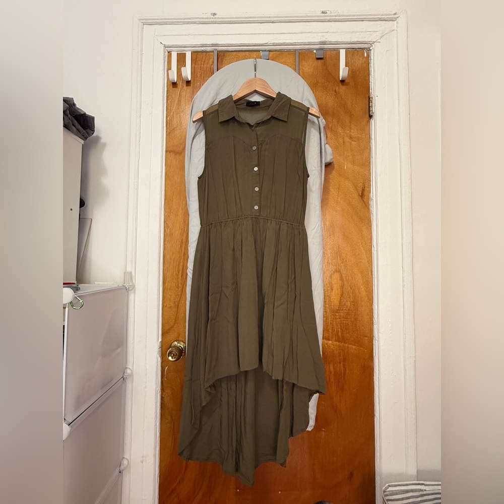 Olive Green Sleeveless High-Low Dress